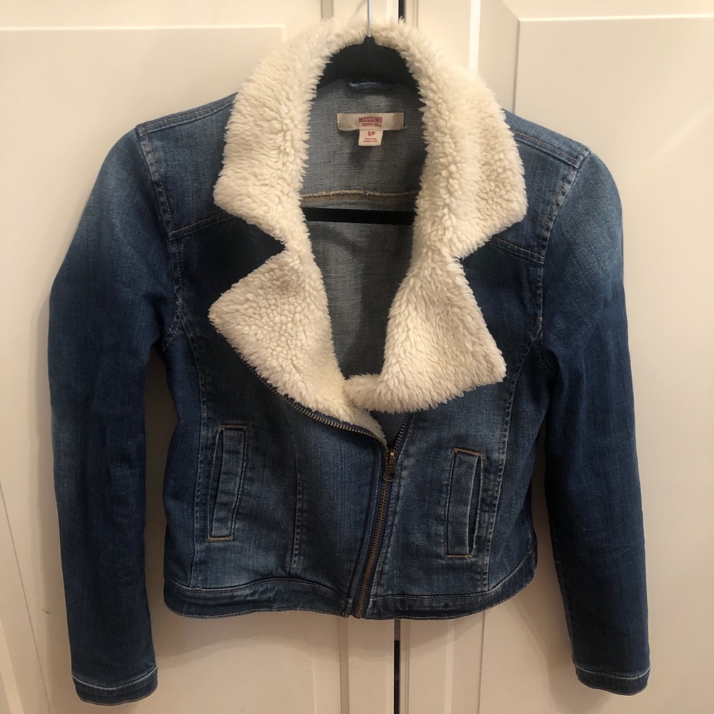 Shearling zip jean jacket